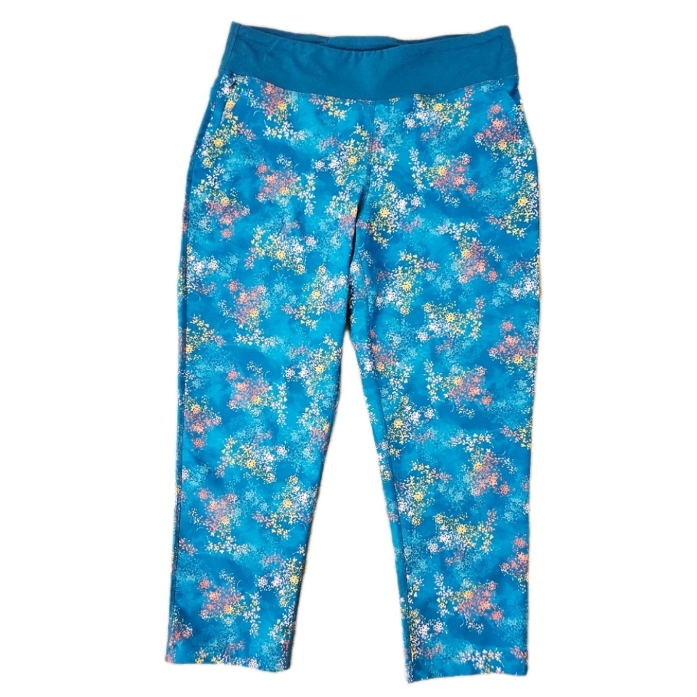 Women’s Med Petite (10/12) Lands' End Repreve Active Yoga Pants Teal Floral